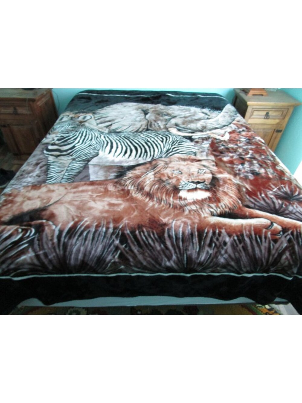 Vintage Mink Safari Wildlife Blanket King Lion Zebra Elephant Korea Plush Single